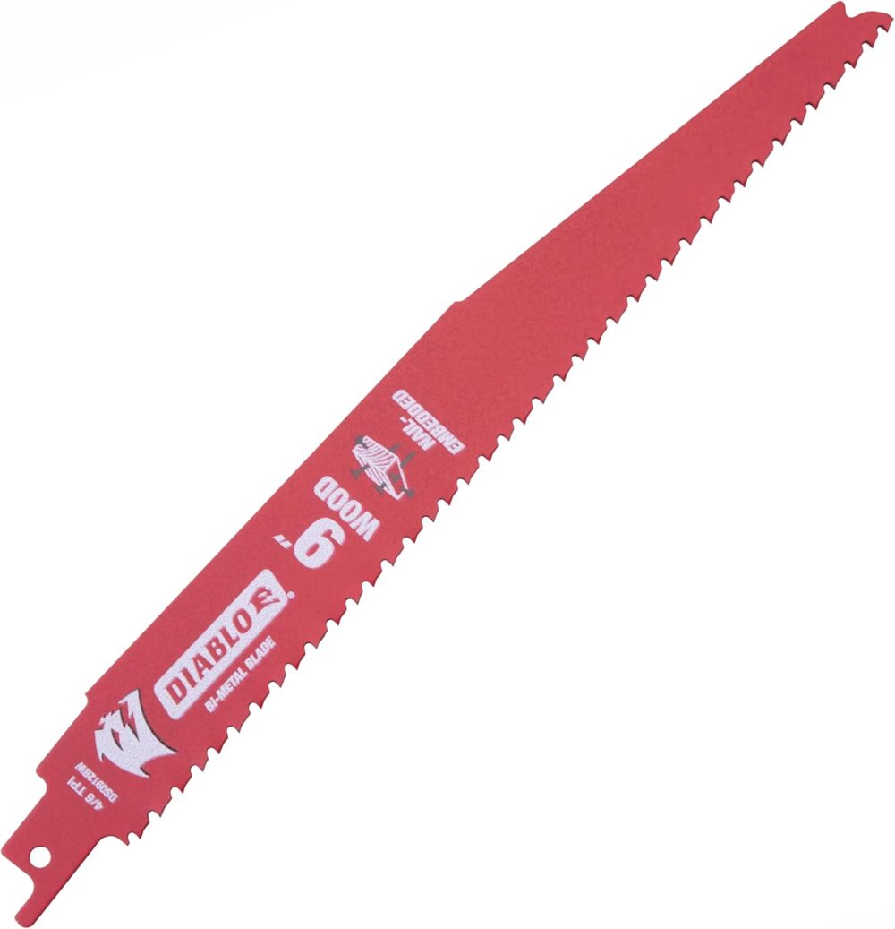 Diablo Bi-Metal Reciprocating Saw Blade for Nail-Embedded Wood - Variable Tooth - 9" Length, 4/6 TPI, 25-Pack - DS0912BW25