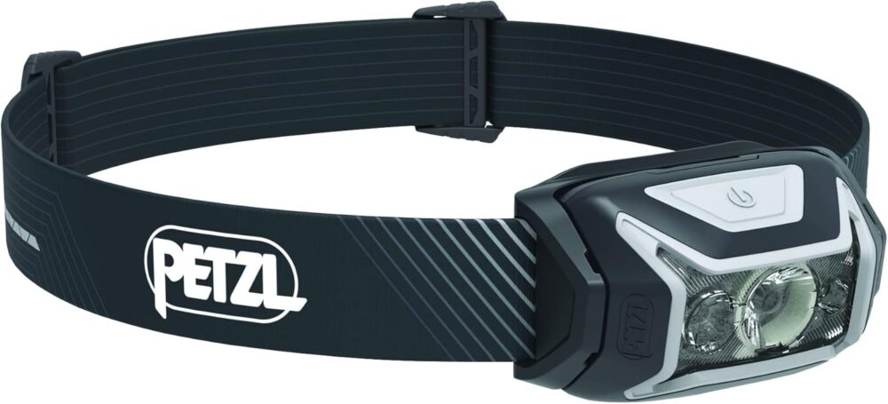 PETZL ACTIK CORE Headlamp - Powerful, Rechargeable 600 Lumen Light with Red Lighting for Hiking, Climbing, and Camping - Grey