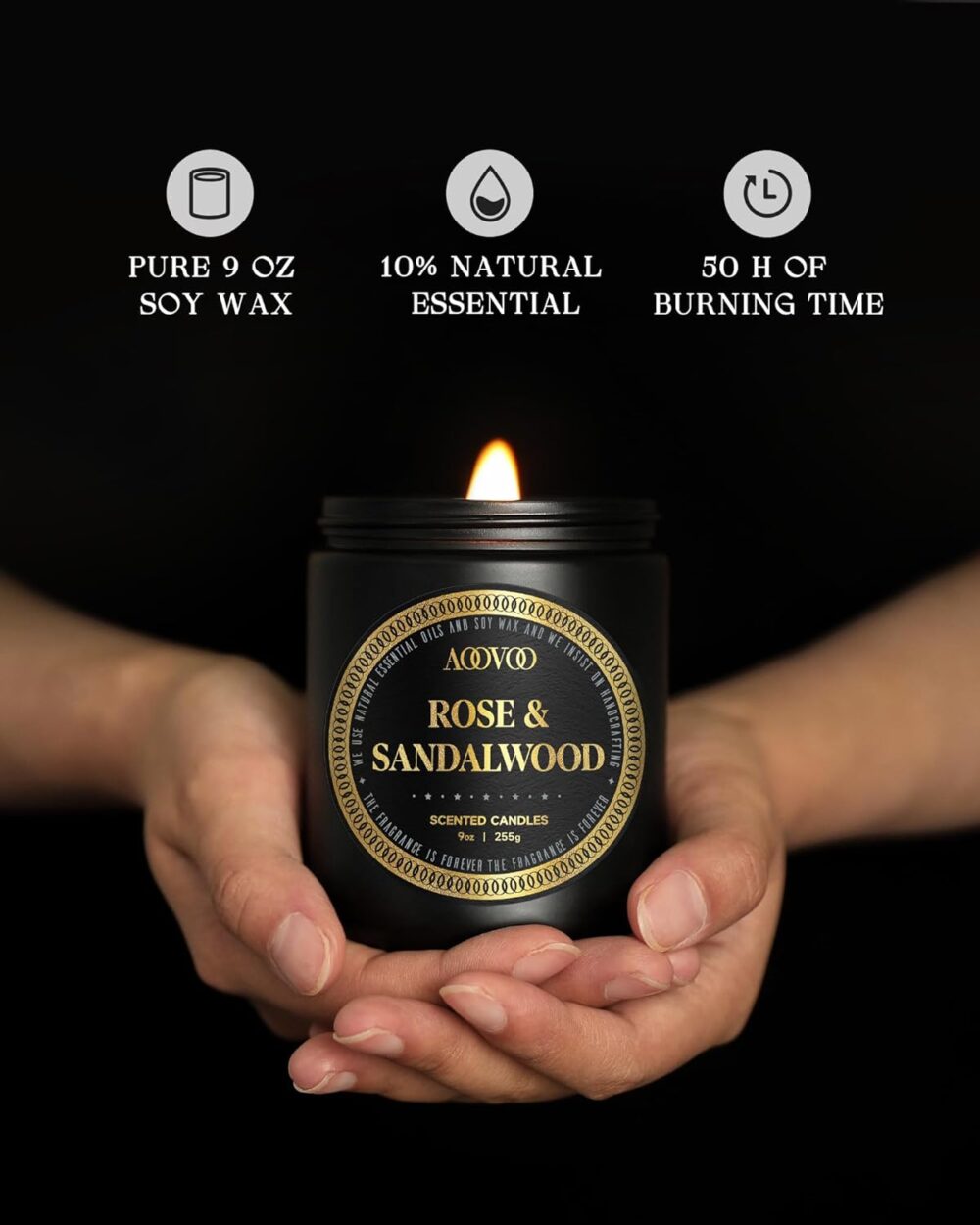 Scented Candles for Men – Rose & Sandalwood Candles for Home Scented | Crackling Wood Wick Soy Candles - Image 2